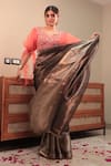 Buy_Priyal Bhardwaj_Brown Tissue Self Deign Geometric Two Tone Saree _at_Aza_Fashions