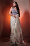 Buy_Priyal Bhardwaj_White Chanderi Silk Self Deign Stripe Saree _at_Aza_Fashions