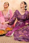 Buy_Blooming Threads_Purple Blouse And Lehenga Lurex Georgette Print Chintz V Neck Set 