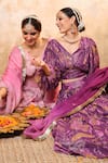 Shop_Blooming Threads_Purple Blouse And Lehenga Lurex Georgette Print Chintz V Neck Set 