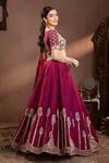 Buy_wildflower by krishna_Wine Munga Silk Embroidery Floral Scoop Neck Paisley Lehenga Set 