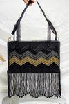 Buy_Kainiche By Mehak_Black Bead Chevron Nalki Fringe Embellished Bag _at_Aza_Fashions
