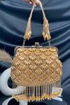 Buy_Kainiche By Mehak_Gold Stone Floret Embellished Clutch Bag _at_Aza_Fashions