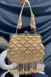 Buy_Kainiche By Mehak_Gold Stone Bloom Embellished Clutch Bag _at_Aza_Fashions