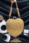 Buy_Kainiche by Mehak_Gold Stone Heart Crystal And Bead Tassel Embellished Bag _at_Aza_Fashions