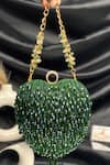 Buy_Kainiche by Mehak_Green Stone Heart Love Crystal Tassel Embellished Bag _at_Aza_Fashions