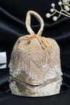 Buy_Kainiche by Mehak_Gold Saanjh Stone Tasseled Embroidered Bag _at_Aza_Fashions