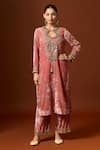 Buy_Yoshita Couture_Pink Silk Velvet Embroidered Sequin Key Hole Raha Floral Kurta With Pant _at_Aza_Fashions