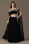 Buy_Pooja Peshoria_Black Georgette Embroidery Floral Boat Neck Blouse With Lehenga _at_Aza_Fashions