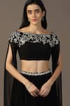 Pooja Peshoria_Black Georgette Embroidery Floral Boat Neck Blouse With Lehenga _Online_at_Aza_Fashions