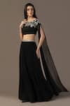 Pooja Peshoria_Black Georgette Embroidery Floral Boat Neck Blouse With Lehenga _at_Aza_Fashions