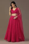 Buy_Pooja Peshoria_Pink Georgette Hand Embroidery Floral V Neck Placement Lehenga Set _at_Aza_Fashions