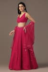 Buy_Pooja Peshoria_Pink Georgette Hand Embroidery Floral V Neck Placement Lehenga Set _Online_at_Aza_Fashions