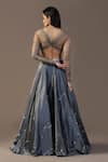 Shop_Pooja Peshoria_Grey Satin Hand Embroidery Sequins V Neck Crystal Lehenga With Blouse _at_Aza_Fashions