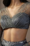 Shop_Pooja Peshoria_Grey Satin Hand Embroidery Sequins V Neck Crystal Lehenga With Blouse _Online_at_Aza_Fashions