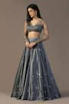 Pooja Peshoria_Grey Satin Hand Embroidery Sequins V Neck Crystal Lehenga With Blouse _at_Aza_Fashions