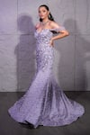 Buy_Pooja Peshoria_Purple Blended Crepe Hand Embroidery Pearls Sweetheart Neck Mermaid Gown _at_Aza_Fashions