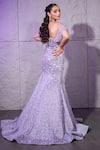 Shop_Pooja Peshoria_Purple Blended Crepe Hand Embroidery Pearls Sweetheart Neck Mermaid Gown _at_Aza_Fashions