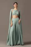 Buy_Pooja Peshoria_Green Polyester Georgette Hand Embroidery Crystals Draped Top With Sharara _at_Aza_Fashions