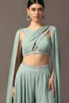 Shop_Pooja Peshoria_Green Polyester Georgette Hand Embroidery Crystals Draped Top With Sharara _Online_at_Aza_Fashions