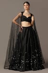 Buy_Pooja Peshoria_Black Satin Hand Embroidery Crystals Sweetheart Neck Lehenga Set _at_Aza_Fashions