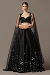 Shop_Pooja Peshoria_Black Satin Hand Embroidery Crystals Sweetheart Neck Lehenga Set _Online_at_Aza_Fashions