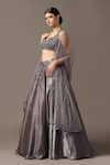 Shop_Pooja Peshoria_Grey Satin Hand Embroidery Crystals Sweetheart Neck Tonal Lehenga Set _Online_at_Aza_Fashions