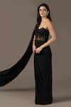 Pooja Peshoria_Black Georgette Hand Embroidery Floral Sweetheart Neck Draped Gown _at_Aza_Fashions