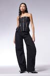 Buy_CILVR_Black 30% Viscose Crushed Texture D Cut Pant _at_Aza_Fashions