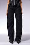 CILVR_Black 30% Viscose Crushed Texture D Cut Pant _Online_at_Aza_Fashions