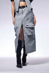 CILVR_Grey 30% Viscose Crushed High Waist Cargo Skirt With Belt _Online_at_Aza_Fashions