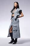 Shop_CILVR_Grey 30% Viscose Henley Neck Crushed Crop Jacket And Cargo Skirt Set _Online_at_Aza_Fashions