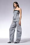 Buy_CILVR_Grey 30% Viscose Off Shoulder Neck Zipper Slit Corset Top And Crushed Pant Set _Online_at_Aza_Fashions