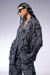 Shop_CILVR_Blue 60% Cotton Deconstructed Lapel Tattered And Checkered Shirt With Trouser 