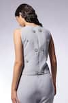 Shop_CILVR_Grey 30% Viscose Embroidery Cutdana Flora V Neck Waistcoat _Online_at_Aza_Fashions