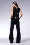 Shop_CILVR_Black 30% Viscose Embroidery Cutdana Fiore V Waistcoat With Wide Legged Pant _at_Aza_Fashions