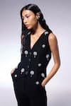 Shop_CILVR_Black 30% Viscose Embroidery Cutdana Fiore V Waistcoat With Wide Legged Pant _Online_at_Aza_Fashions