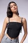 Shop_CILVR_Black 30% Viscose Embellished Metal Stud Urban Hardware Crushed Corset Top _Online_at_Aza_Fashions