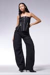 Buy_CILVR_Black 30% Viscose Off Shoulder Neck Crushed Texture Corset Top With Belt _at_Aza_Fashions