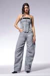 Buy_CILVR_Grey 30% Viscose Off Crushed Texture Zipper Slit Detail Corset Top With Belt _at_Aza_Fashions