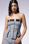 Buy_CILVR_Grey 30% Viscose Off Crushed Texture Zipper Slit Detail Corset Top With Belt _Online_at_Aza_Fashions