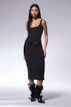 Buy_CILVR_Black 90% Polyester Solid Scoop Neck Jersey Dress With Belt _at_Aza_Fashions