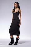 CILVR_Black 90% Polyester Solid Scoop Neck Jersey Dress With Belt _Online_at_Aza_Fashions