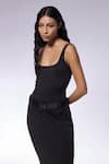 Buy_CILVR_Black 90% Polyester Solid Scoop Neck Jersey Dress With Belt _Online_at_Aza_Fashions