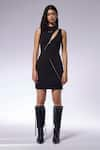 Buy_CILVR_Black 90% Polyester 10% Spandex Zipper High Asymmetric Detailed Bodycon Dress _at_Aza_Fashions