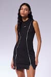 Buy_CILVR_Black 90% Polyester 10% Spandex Zipper High Asymmetric Detailed Short Dress _Online_at_Aza_Fashions