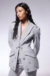 CILVR_Grey 30% Viscose 70% Polyester Hand Embroidery Floral Peak Lapel Cosmos Blazer _Online_at_Aza_Fashions