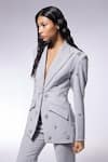 Buy_CILVR_Grey 30% Viscose 70% Polyester Hand Embroidery Floral Peak Lapel Cosmos Blazer _Online_at_Aza_Fashions