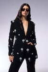 Buy_CILVR_Black 30% Viscose 70% Polyester Hand Embroidery Floral Cosmos Midnight Jacket _Online_at_Aza_Fashions