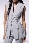 Buy_CILVR_Grey 30% Viscose 70% Polyester Metal Septums Peak Lapel Detailed Jacket _Online_at_Aza_Fashions